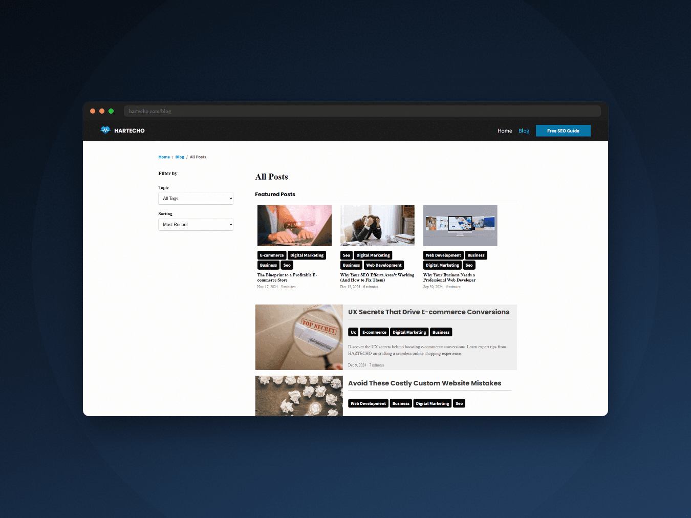 Hartecho: Full-stack marketing platform with blog and form builder